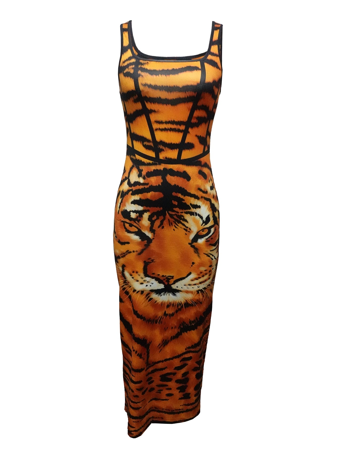 Ladies' Tiger Print Slim Fit Casual Dress