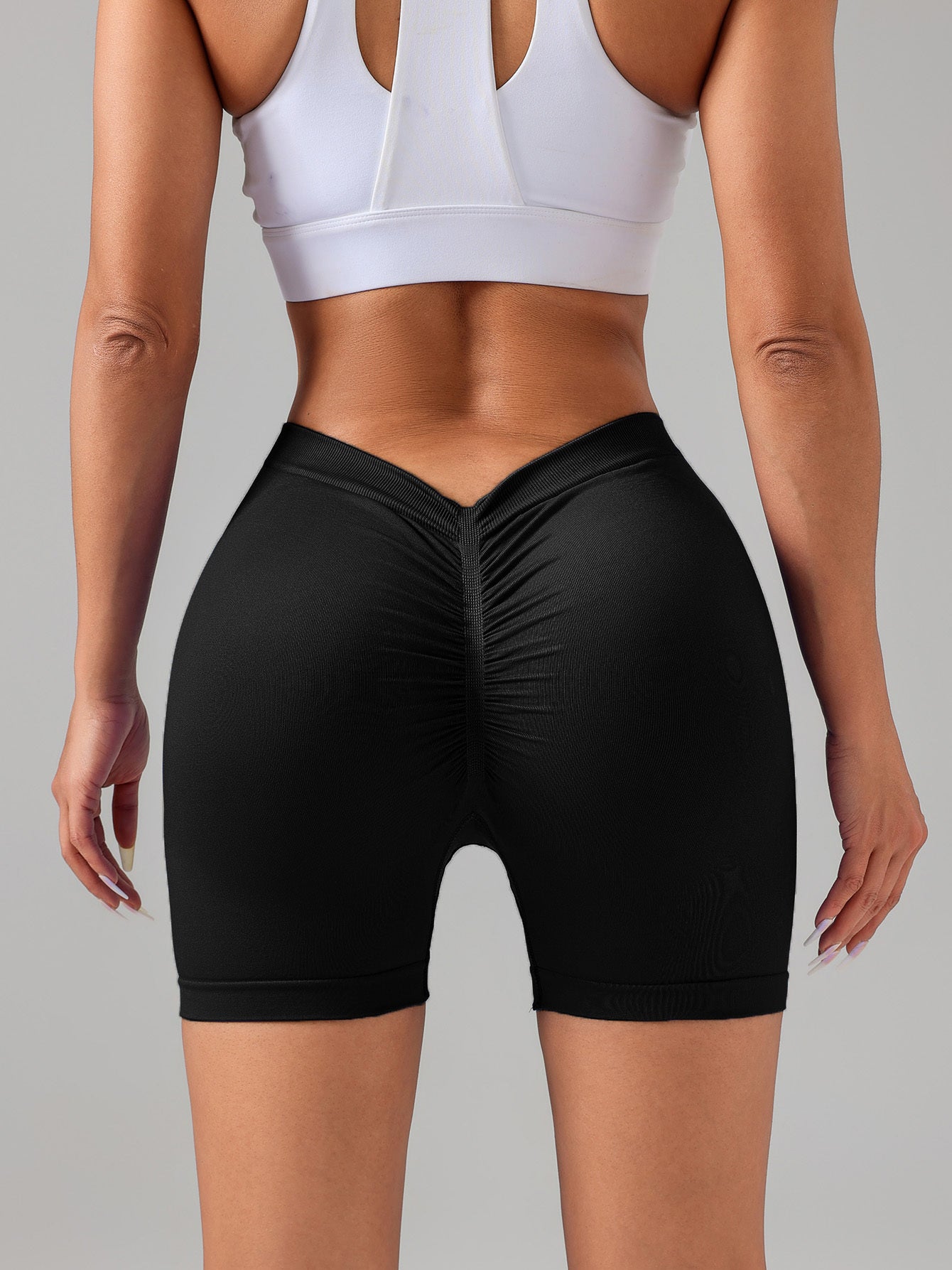 2 Pack Workout Shorts Women Sculpting V-Back Ruched Gym Shorts, Booty Scrunch Butt Lifting  Yoga Deep V Back Shorts, Butt Lifting High Waisted Seamless Shorts