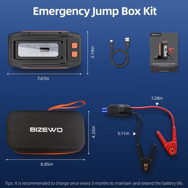 BIZEWO Car Jump Starter Battery Pack, 4000A Peak Car Battery Starter, Portable, For Up To 8.0L Gasoline Or 6.5L Diesel Engine, Prohibited Platform-Amazon